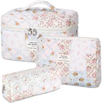Bolsa de maquiagem senbowe Floral, pacote com 3 unidades, grande, algodão acolchoado