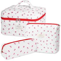 Bolsa de maquiagem senbowe Floral, pacote com 3 unidades, grande, algodão acolchoado