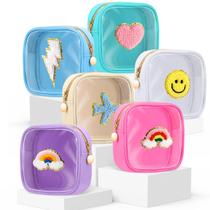 Bolsa de maquiagem Silkfly Preppy Patch Mini Clear Chenille Letter