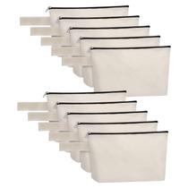 Bolsa de maquiagem Sinzip, lona de algodão, 10 peças com zíper