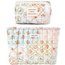 Bolsa de maquiagem Sminra Floral Blue Flower - 2 peças de algodão para mulheres Bolsa de maquiagem Sminra Floral Blue Flower - 2 peças de algodão para mulheres
