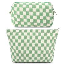 Bolsa de maquiagem SOIDRAM Checkered Green Large Cosmetic Travel Bolsa de maquiagem SOIDRAM Checkered Green Large Cosmetic Travel