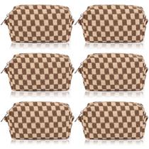 Bolsa de maquiagem SOIDRAM Checkered Preppy Cosmetic Brown 6 unidades