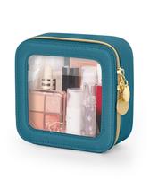 Bolsa de maquiagem Soimeat Mini impermeável de couro transparente azul Bolsa de maquiagem Soimeat Mini impermeável de couro transparente azul