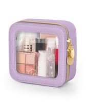 Bolsa de maquiagem Soimeat Mini impermeável de couro transparente roxo Bolsa de maquiagem Soimeat Mini impermeável de couro transparente roxo
