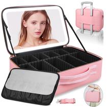 Bolsa de maquiagem Suupvaor Large Travel com espelho LED de 15” e 3 cores Bolsa de maquiagem Suupvaor Large Travel com espelho LED de 15” e 3 cores