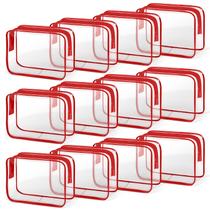 Bolsa de maquiagem TISRATOK em PVC transparente, 12 peças para organizador de viagens, vermelha