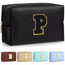 Bolsa de maquiagem TOPEAST personalizada para cartas em chenille preta