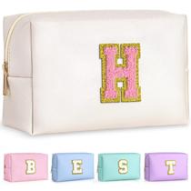 Bolsa de maquiagem TOPEAST Preppy Pearly White com adesivo inicial Bolsa de maquiagem TOPEAST Preppy Pearly White com adesivo inicial
