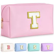 Bolsa de maquiagem TOPEAST rosa em couro PU personalizado inicial Bolsa de maquiagem TOPEAST rosa em couro PU personalizado inicial
