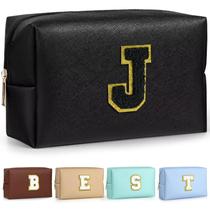 Bolsa de maquiagem TOPEAST Travel Chenille Letter Pouch Black J Bolsa de maquiagem TOPEAST Travel Chenille Letter Pouch Black J