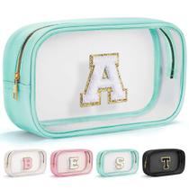 Bolsa de maquiagem transparente YOOLIFE Initial Blue para mulheres e adolescentes