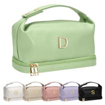Bolsa de maquiagem Vogewood com monograma e alça de dupla camada inicial Bolsa de maquiagem Vogewood com monograma e alça de dupla camada inicial