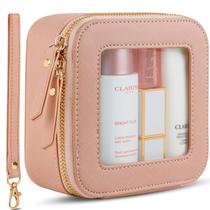 Bolsa de maquiagem XUGUXA Clear Mini Leather Purse Organizer rosa Bolsa de maquiagem XUGUXA Clear Mini Leather Purse Organizer rosa