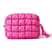 Bolsa de maquiagem Yarnic Quilted Hot Pink Puffer Cosmetic Bag M