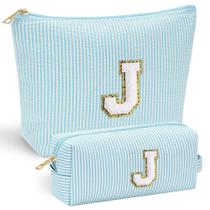 Bolsa de maquiagem YOOLIFE Cute Initial para mulheres e meninas rosa azul Bolsa de maquiagem YOOLIFE Cute Initial para mulheres e meninas rosa azul