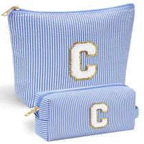 Bolsa de maquiagem YOOLIFE Cute Personalized Initial Blue para mulheres