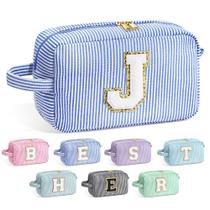 Bolsa de maquiagem YOOLIFE Initial Monogram Cute Blue para mulheres Bolsa de maquiagem YOOLIFE Initial Monogram Cute Blue para mulheres