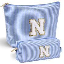 Bolsa de maquiagem YOOLIFE personalizada inicial para mulheres Blue N