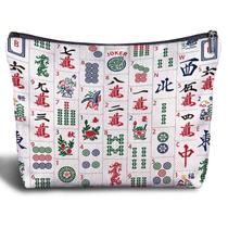 Bolsa de maquiagem Zomhix Mahjong Tile para mulheres de linho 25x19x0,8 cm