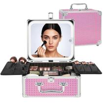 Bolsa de Maquillaje Reversible con Espejo LED Estuche de Viaje Rosa