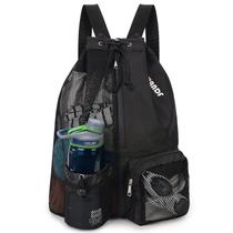 Bolsa de natação WANDF Mesh Drawstring Mochila impermeável preta