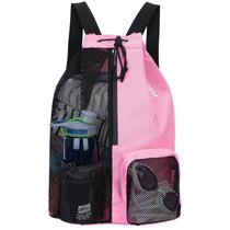 Bolsa de natação WANDF Mesh Drawstring Mochila impermeável (rosa)