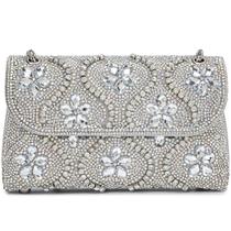 Bolsa de noite BBTT.ful Flower Chain Strap Rhinestone Silvery