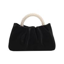 Bolsa de noite Beatfull Pearl Leather Ruched Bag Black Women