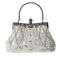 Bolsa de noite DA BODAN Vintage Beaded Sequin Pearl Silver