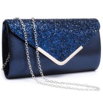 Bolsa de noite Dasein, bolsa formal feminina, azul marinho