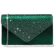 Bolsa de noite Dasein, cetim, strass, bolsa clutch, verde, feminina