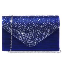 Bolsa de noite Dasein Satin Rhinestone Clutch Purse azul marinho