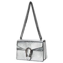 Bolsa de noite de ombro DEEPMEOW Snake impressa em couro prateado Bolsa de noite de ombro DEEPMEOW Snake impressa em couro prateado