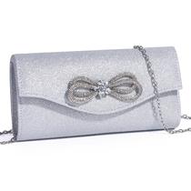 Bolsa de noite DETARA Shiny Crystal Bow Clutch Purse Silver Bolsa de noite DETARA Shiny Crystal Bow Clutch Purse Silver