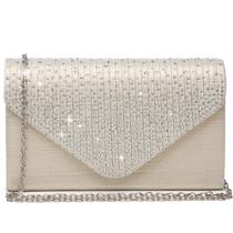 Bolsa de noite feminina Dasein, cetim, strass, clutch, champanhe