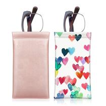 Bolsa de óculos Fintie pacote com 2 Squeeze Top Leather Rose Gold