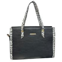 Bolsa de Ombro Alça de Mão e Transversal Totebag Animal Print Preto