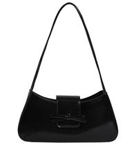 Bolsa de ombro Amszke Y2K, couro preto moderno com detalhe de laço Bolsa de ombro Amszke Y2K, couro preto moderno com detalhe de laço