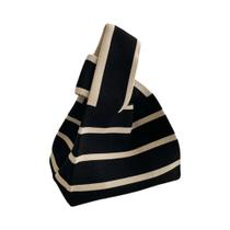 Bolsa De Ombro Casual Mini Tote De Tricô Feita À Mão Para Mulheres Com Listras Largas Reutilizável