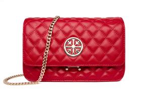 Bolsa de ombro Chrysansmile em couro genuíno acolchoado vermelho