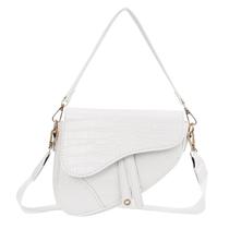 Bolsa de ombro com selim HDE Crocodile PU em couro branco para mulheres