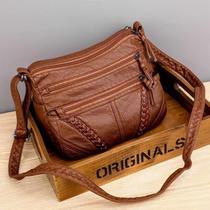 Bolsa de ombro crossbody retrô para mulheres Bolsa de couro macio cor sólida vintage