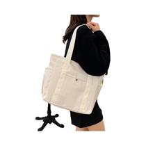 Bolsa De Ombro De Lona De Grande Capacidade Para Mulheres Com Múltiplos Bolsos Externos E Zíper,