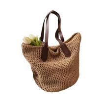 Bolsa de Ombro de Palha Boêmia Grande para Verão e Praia - Tecido Crochê