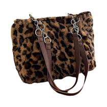 Bolsa De Ombro De Pelúcia Leopardo Para Mulheres, Grande Capacidade, Bolsa De Luxo Macia Com Alça De Bolsa De Ombro De Pelúcia Leopardo Para Mulheres, Grande Capacidade, Bolsa De Luxo Macia Com Alça De