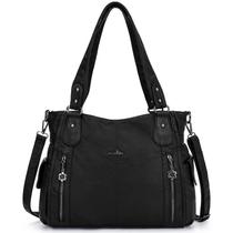 Bolsa de ombro feminina Angel Kiss Hobo, couro PU, preta