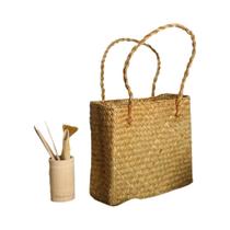 Bolsa De Ombro Feminina Artesanal De Palha De Rattan E Bambu Trançado Para Praia E Férias Com Alça Bolsa De Ombro Feminina Artesanal De Palha De Rattan E Bambu Trançado Para Praia E Férias Com Alça