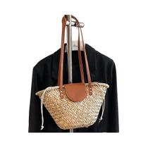 Bolsa de Ombro Feminina Chique de Palha e Crochê - Tecida em Ráfia com Fita