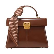 Bolsa De Ombro Feminina De Couro Genuíno De Luxo Com Lenço, Bolsa De Mão Moderna De Cor Sólida Para